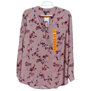 Hilary Radley Long Sleeve Mauve Pink Floral Blouse 2XL/XXL NWT